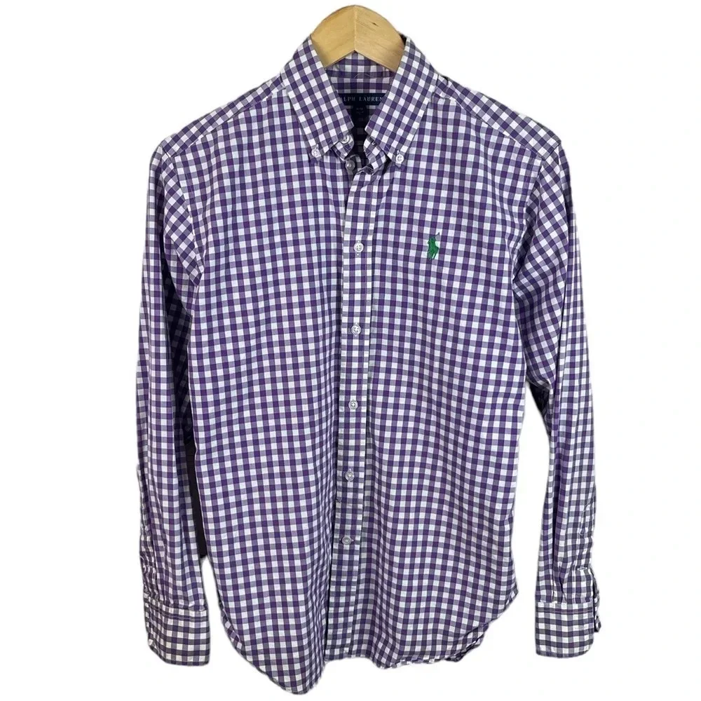BF288 Mens Polo Ralph Lauren Designer Plaid Gingham Print Button Shirt M